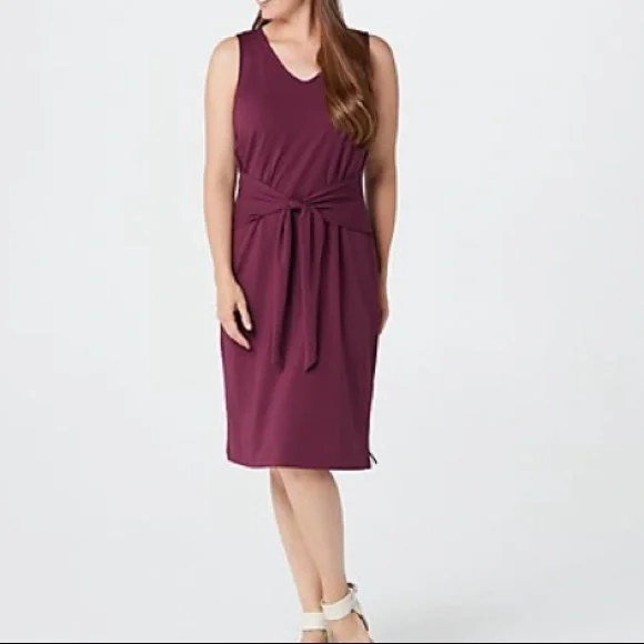 Belle by Kim Gravel TripleLuxe Knit Tie-Front Midi Dress ~ Bordeaux - Picture 6 of 6